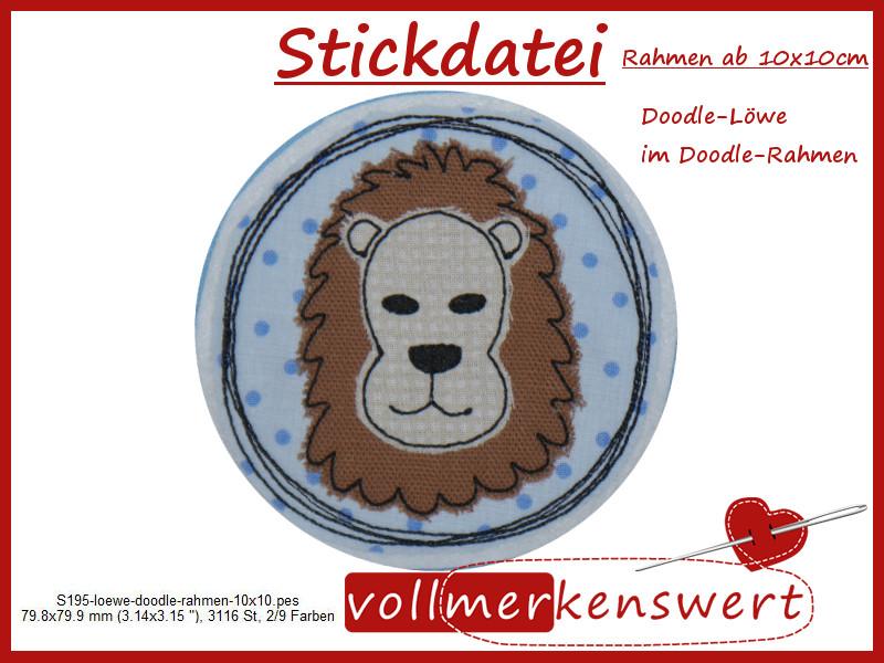 Stickdatei Löwe Doodle Applikation für den 10x10cm Stickrahmen S195